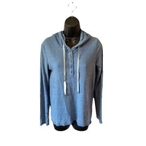 Prana Devan Henley Women’s Size XS Hooded Pullover Top Heather Blue